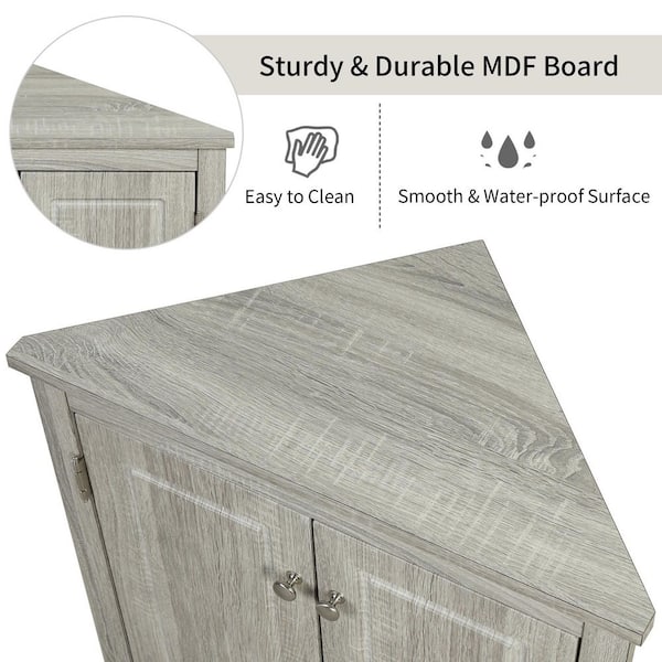 置物 Creed mieres Oak Corner Triangle Bathroom Storage Cabinet With