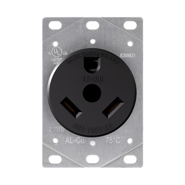 30 Amp 120 Volt,NEMA TT-30R RV Flush Mount Power Outlet, Single Straight Blade Outlet for RV and Electric Vehicles,Black