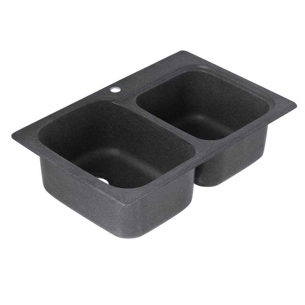 33'' Black Galaxy Solid Surface Double Bowl Drop-In Kitchen Sink
