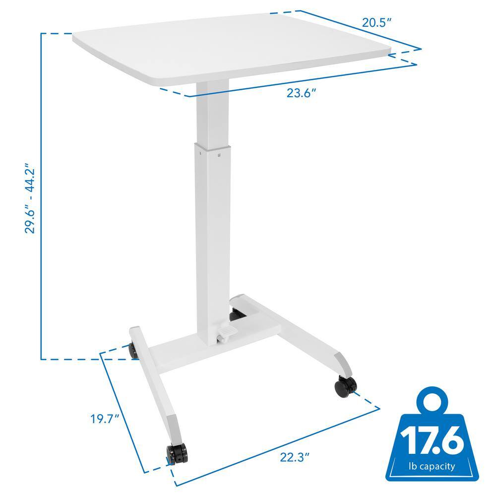 White Adjustable Height Rolling Laptop Cart with Pneumatic Lift