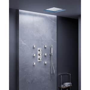5-Spray Patterns LED Shower System 12 in. Ceiling Mount Dual Shower Heads with 6-Jets in Brushed Nickel (Valve Included)