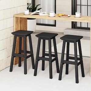 Laguna 29 in. HDPE Plastic All Weather Backless Square Seat Bar Height Outdoor Bar Stool in Black, (Set of 3)