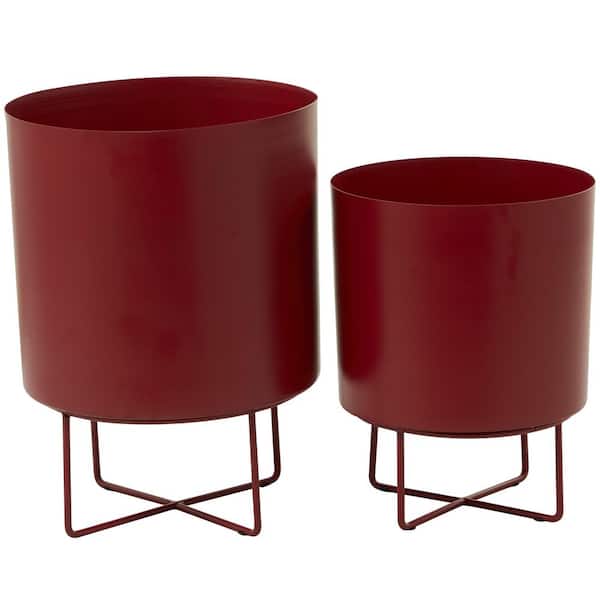 16 in. x 13 in. Red Metal Modern Planter CosmoLiving by Cosmopolitan (Set of 2)