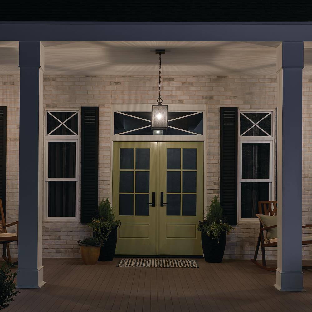 Lahden 9" Distressed Bronze Outdoor Pendant with Clear Glass