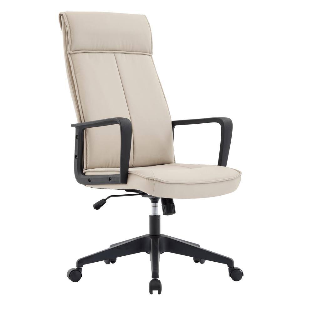 Tan High-Back Leather Office Chair with Fixed Arms