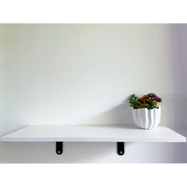 2 Wood Shelf White Laminated 11.8 in. D x 35.7 in. L with 4 Heavy Duty Metal Shelf Bracket 8 in. Kit
