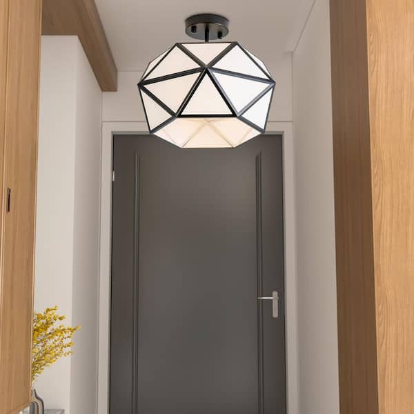 Raleigh 7.9 in. 1-Light Black Lantern Semi-Flush Mount