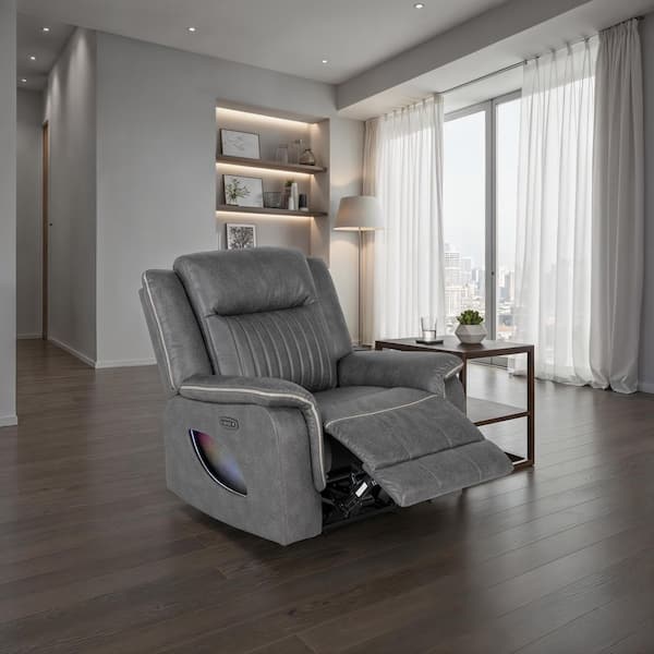 Logan Dark Gray Fabric Power Recliner with LED Light Strip