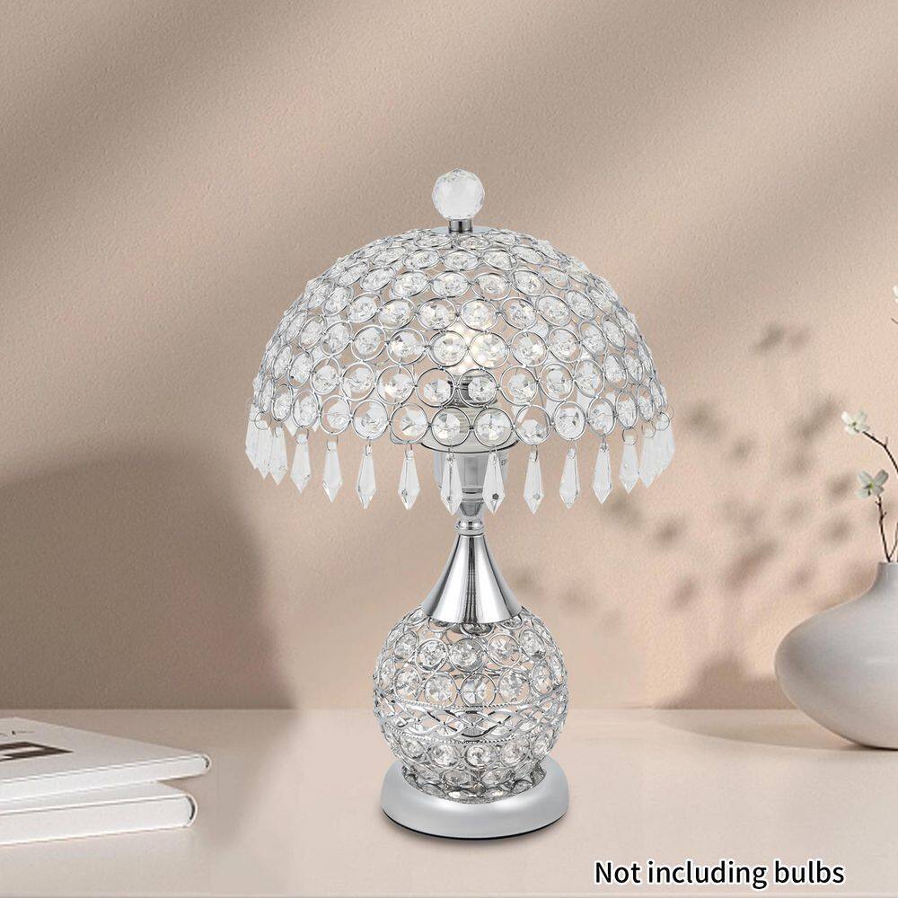 18" Silver Crystal Geometric Table Lamp with Clear Shade