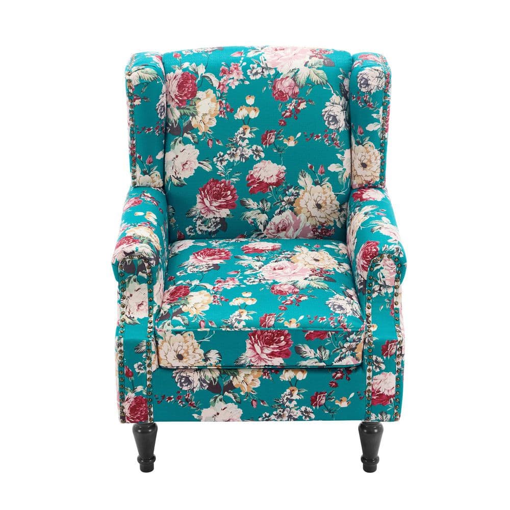 Uixe Retro Peacock Blue Linen Nailhead Trim Upholstered High Back