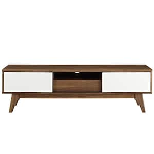 Envision 59 in. Walnut and White Wood TV Stand with 2 Drawer Fits TVs Up to 65 in. with Storage Doors