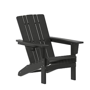 Black Faux Wood Resin Outdoor Lounge Chair in Black