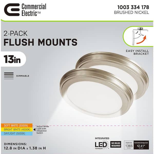 Commercial Electric 13 in. Brushed Nickel Selectable CCT Color