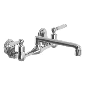 Builders Double-Handle Wall Mount Low-Arc Standard Kitchen Faucet in Polished Chrome