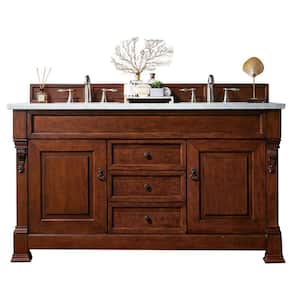 Brookfield 60 in. W x 23.5 in. D x 34.3 in. H Double Bath Vanity in Warm Cherry with Marble Top in Carrara White