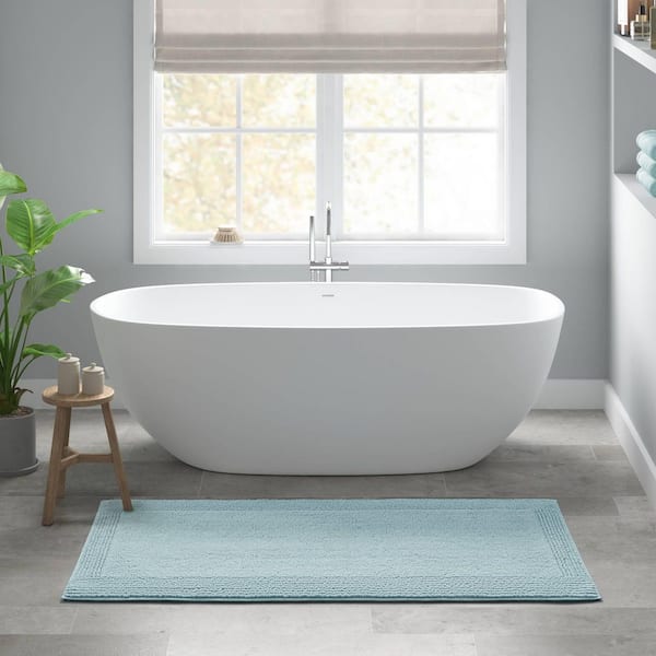 24 in. x 44 in. Blue 100% Cotton Tufted 3000 GSM Reversible Bath Rug