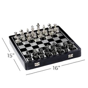 Black Aluminum Chess Game Set with Storage Compartment