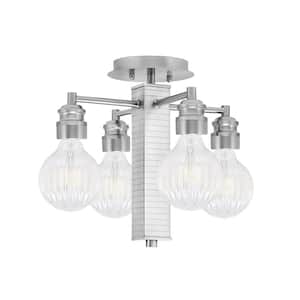 Albany 13.75 in. 4-Light Brushed Nickel Semi-Flush with Ribbed Clear LED Bulbs Shades