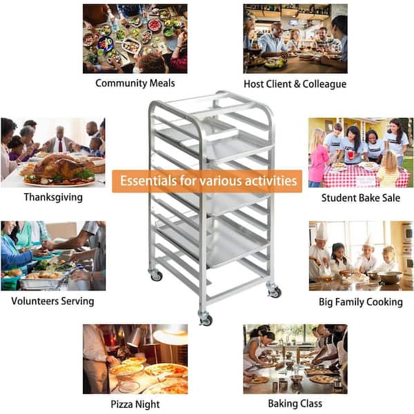 10-Tier Aluminum Alloy Bakery Pan Rack with Wheels for Half or Quarter Sheet Pans, Cooling Speed Rack, Home Kitchen