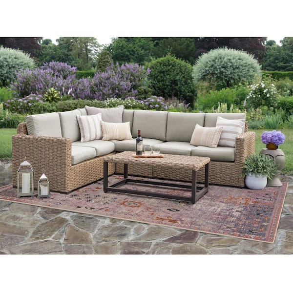 Leisure Made Avalon 5-Pieces Wicker Outdoor Sectional Set with Sunbrella Cast Ash Cushions