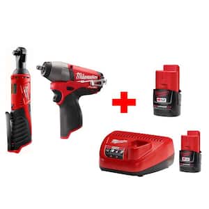 M12 12-Volt Lithium-Ion Cordless 3/8 in. Ratchet and 3/8 in. Impact Wrench Combo Kit (2-Tool)