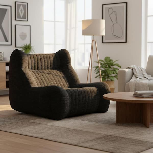 DEZSFL 40.16 in. Slope Arm Chenille Curved Storage Ergonomic Floor Sofa with High-Resilience Foam in Jet Black