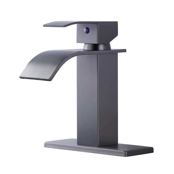 ALEASHA 4 in. Center set Single Handle High Arc Bathroom Sink Faucet with Drain Kit Included in Dark Grey