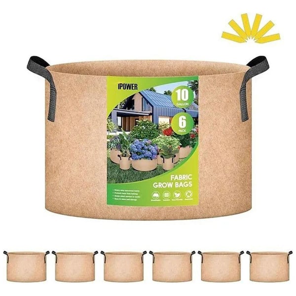 10 gal. Plant Grow Bag, 6-Pack Heavy Duty Fabric Pots, Tan
