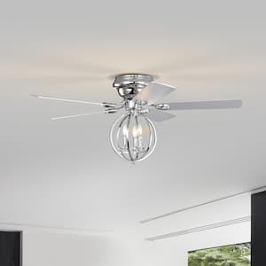 52 in. Indoor Chrome Ceiling Fan with Oval Lampshade, 2-Color-Option Blades and Remote Included