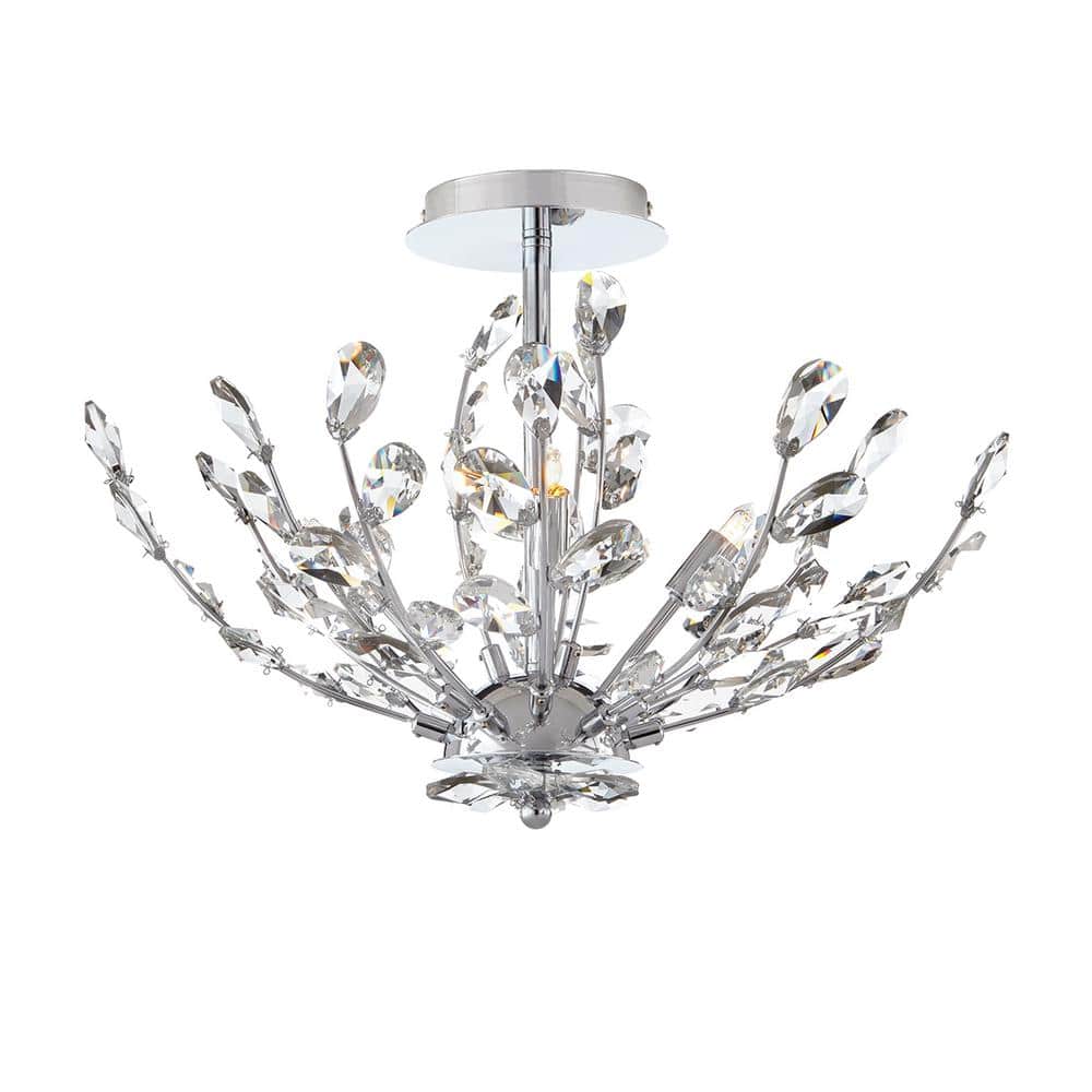 Home Decorators Collection Hetcherson 20 in. 4Light Chrome Semi Flush Mount with Crystal Glass