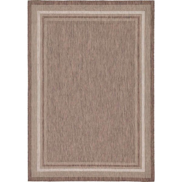 Unique Loom Outdoor Soft Border Brown 8' 0 x 11' 4 Area Rug
