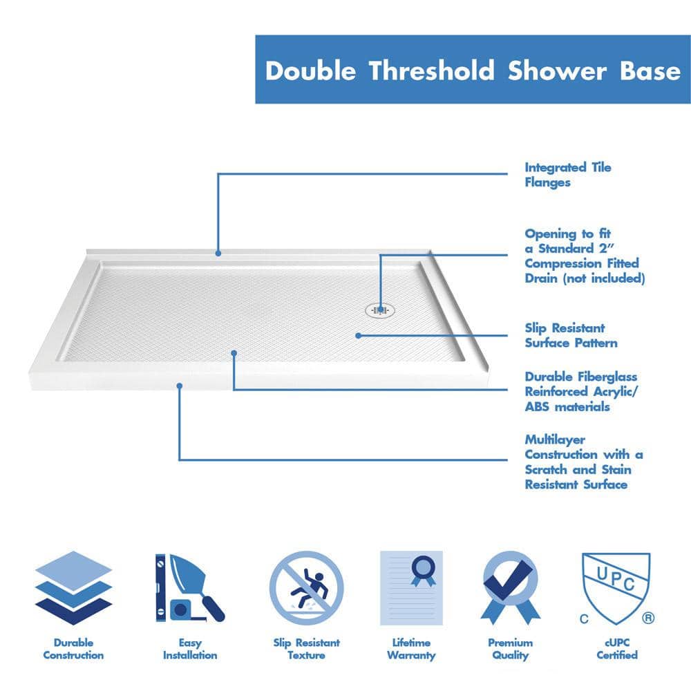 SlimLine 54" x 36" Biscuit Acrylic Double Threshold Shower Base