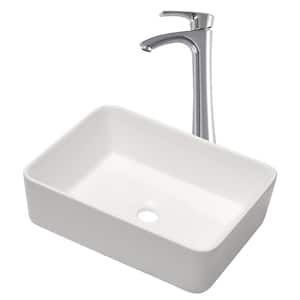 19 in. x 15 in. Bathroom Porcelain Ceramic Rectangular Vessel Sink in White with Faucet