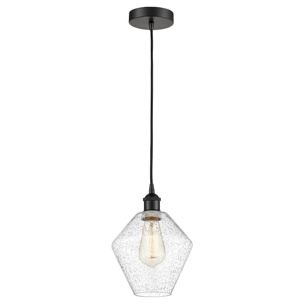Cindyrella 60-Watt 1-Light Matte Black Standard Mini Pendant Light with Seeded Glass Shade, No Bulbs Included
