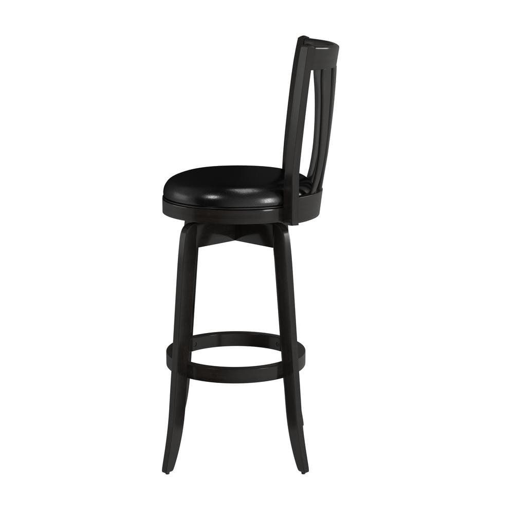 Black Wood Swivel Bar Stool with Faux Leather Seat