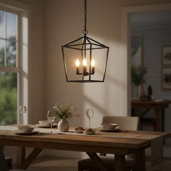 YANSUN 4-Light Black Farmhouse Chandelier, Vintage Metal