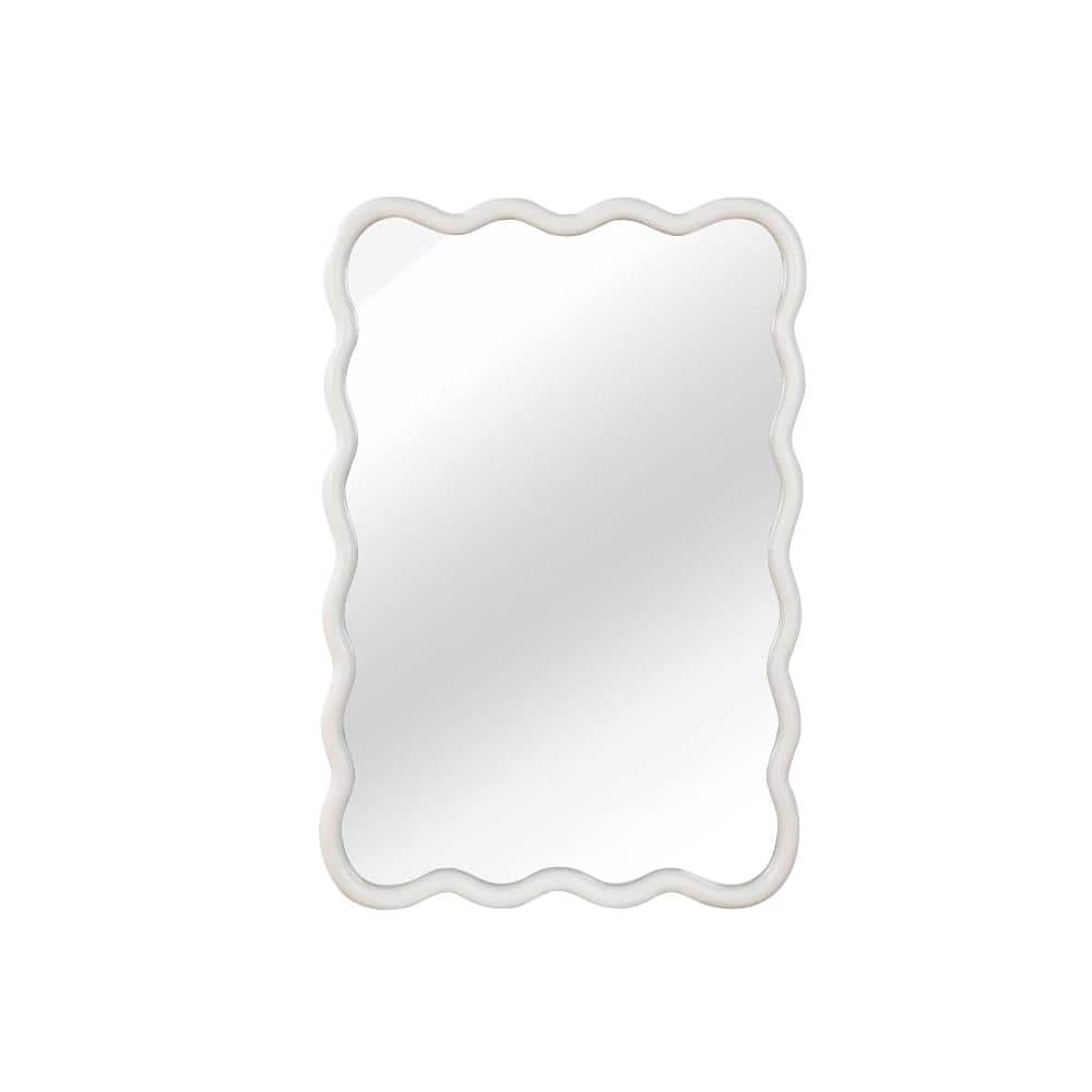 20"W x 30"H Wavy Rectangular Wall-Mounted Bathroom Mirror with Solid Wood Frame,White