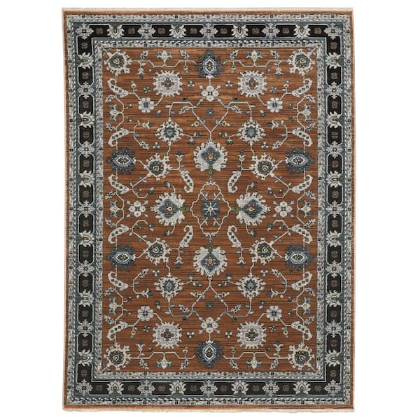 AVERLEY HOME Key Rust/Gray 5 ft. x 8 ft. Traditional Oriental Polyester Fringed-Edge Indoor Area Rug