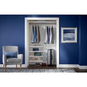 Genevieve 4 ft. White Adjustable Closet Organizer with Short and Long Hanging Rods and 4 Shelves