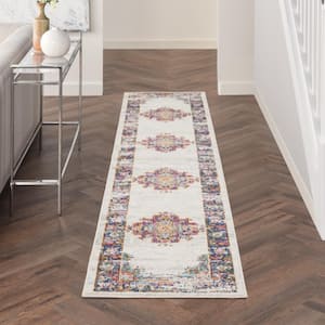 Passion Ivory Blue 2 ft. x 10 ft. Bordered Transitional Runner Area Rug