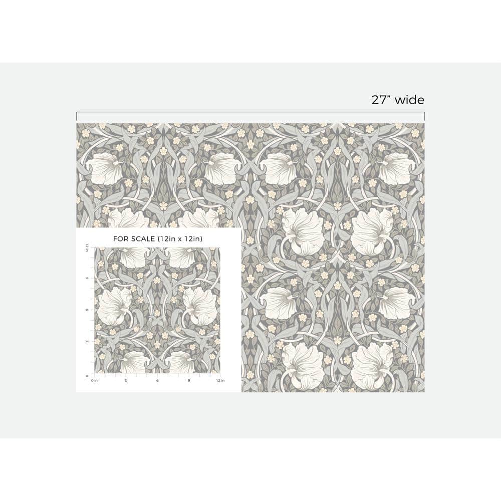 Alloy Grey and Alabaster Floral Vinyl Peel and Stick Wallpaper