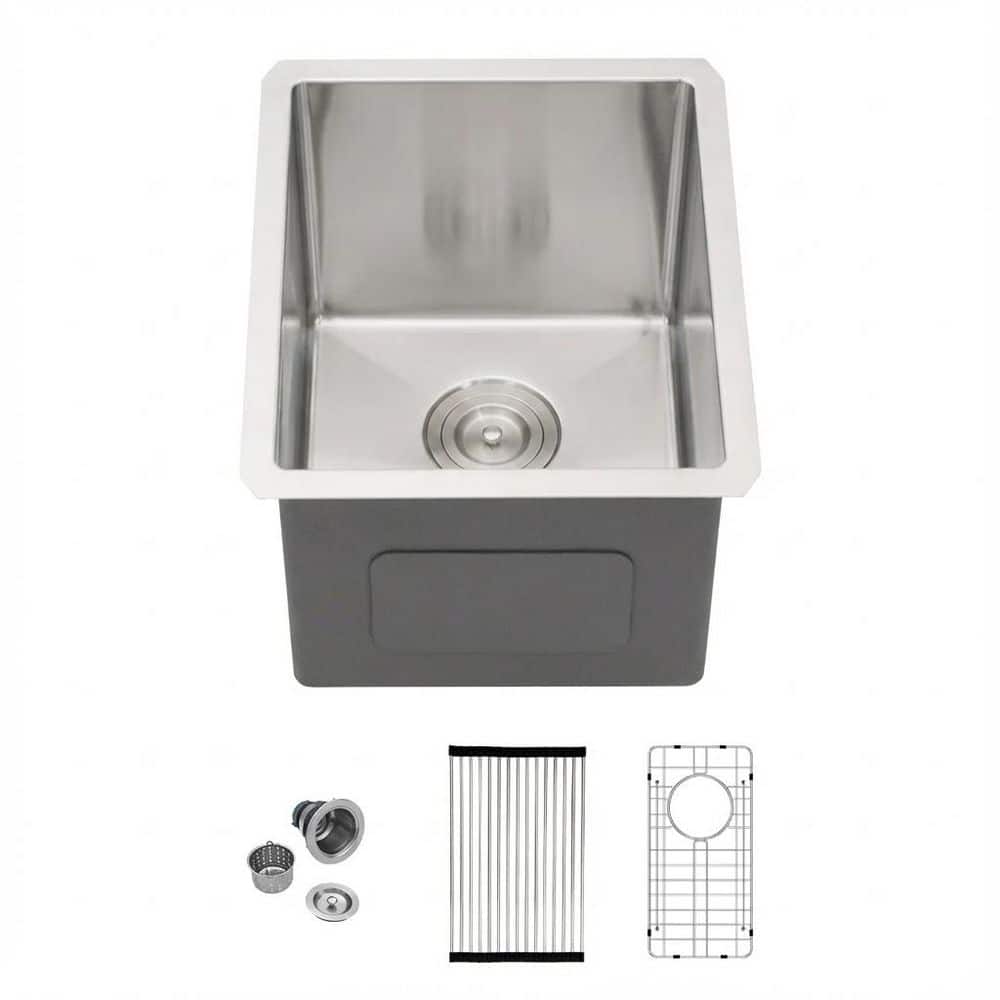 13x13 Inch Stainless Steel Small Kitchen & Bar Sink – Undermount/Drop-In Single Bowl, 9" Deep, With Bottom Grid, Silicone Mat & Drain Assembly – Ideal For RV, Prep Area