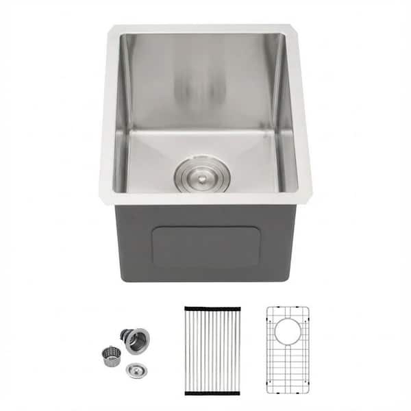 13 in. Undermount Single Bowl 16-Gauge Stainless Steel Kitchen Bar Sink RV Sink with Bottom Grid and Drain