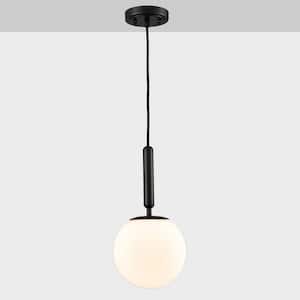 40-Watt 1-Light Black Finished Shaded Pendant Light with Milk Glass Glass Shade and No Bulbs Included