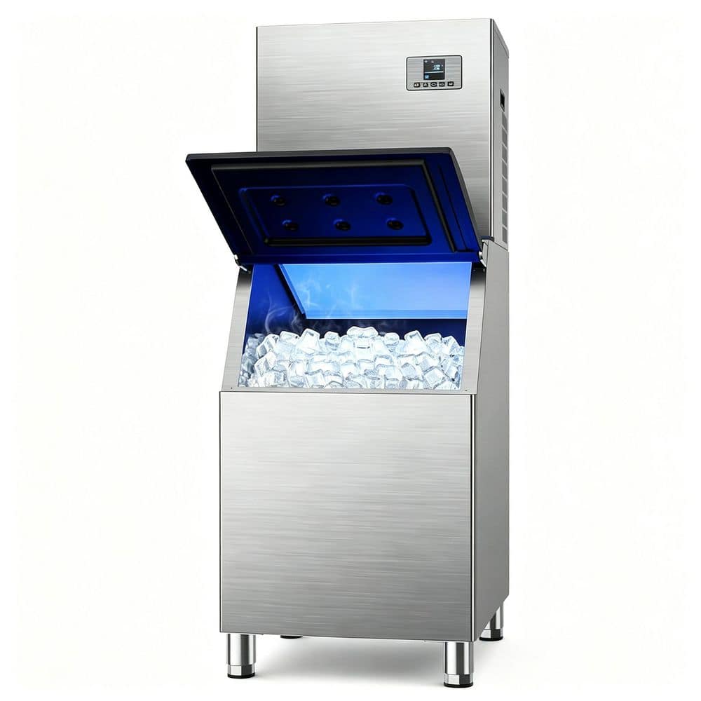 66 in. 580 lb. Full Cube Ice Commercial Freestanding Ice Maker in Stainless Steel with 380 lb. Storage Bin