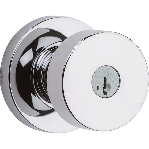 Kwikset Pismo Polished Chrome Round Exterior Entry Door Knob featuring SmartKey Security