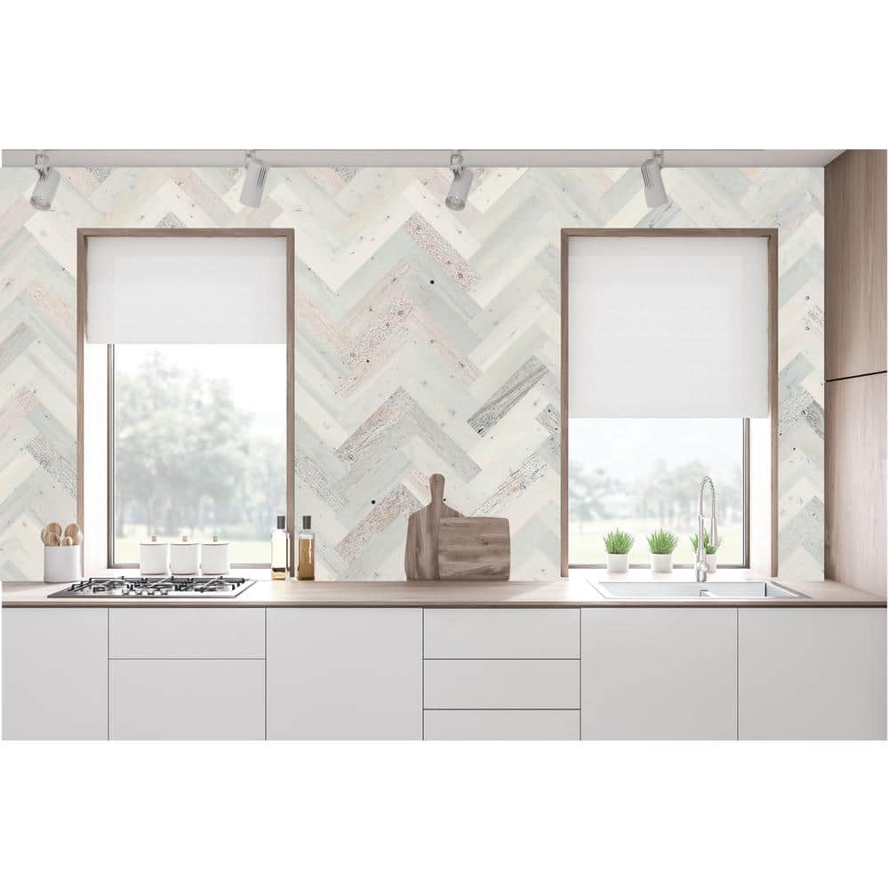 Coastal White Reclaimed Wood Herringbone Wall Planks