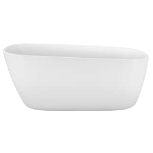 59 in. Acrylic Flatbottom Non-Whirlpool Freestanding Bathtub in Glossy White with Overflow Drain