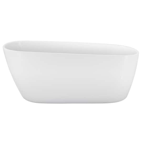 Unbranded 59 in. Acrylic Flatbottom Non-Whirlpool Freestanding Bathtub in Glossy White with Overflow Drain