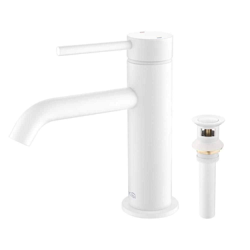 Single Handle Lever Handle Single Hole Bathroom Sink Faucet with Supply Lines and Pop-Up Drain in Matte White price history on PriceWatchPro